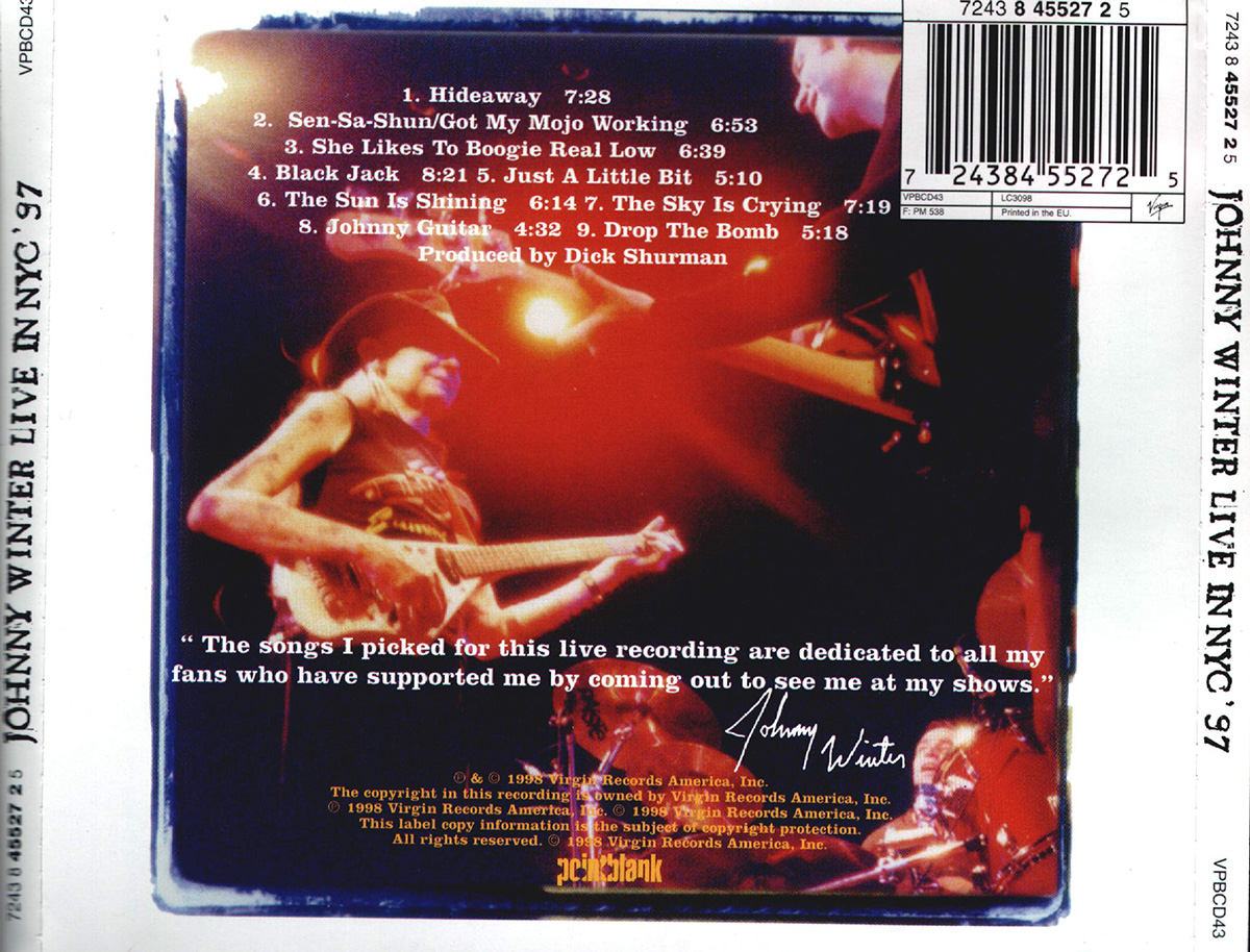 JOHNNY WINTER - Live in NYC 1997 back cover